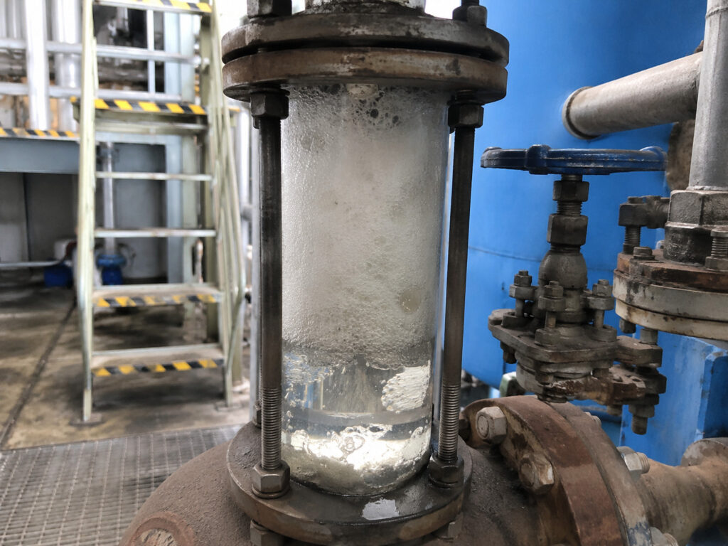 Industrial sight glass with foam and valves