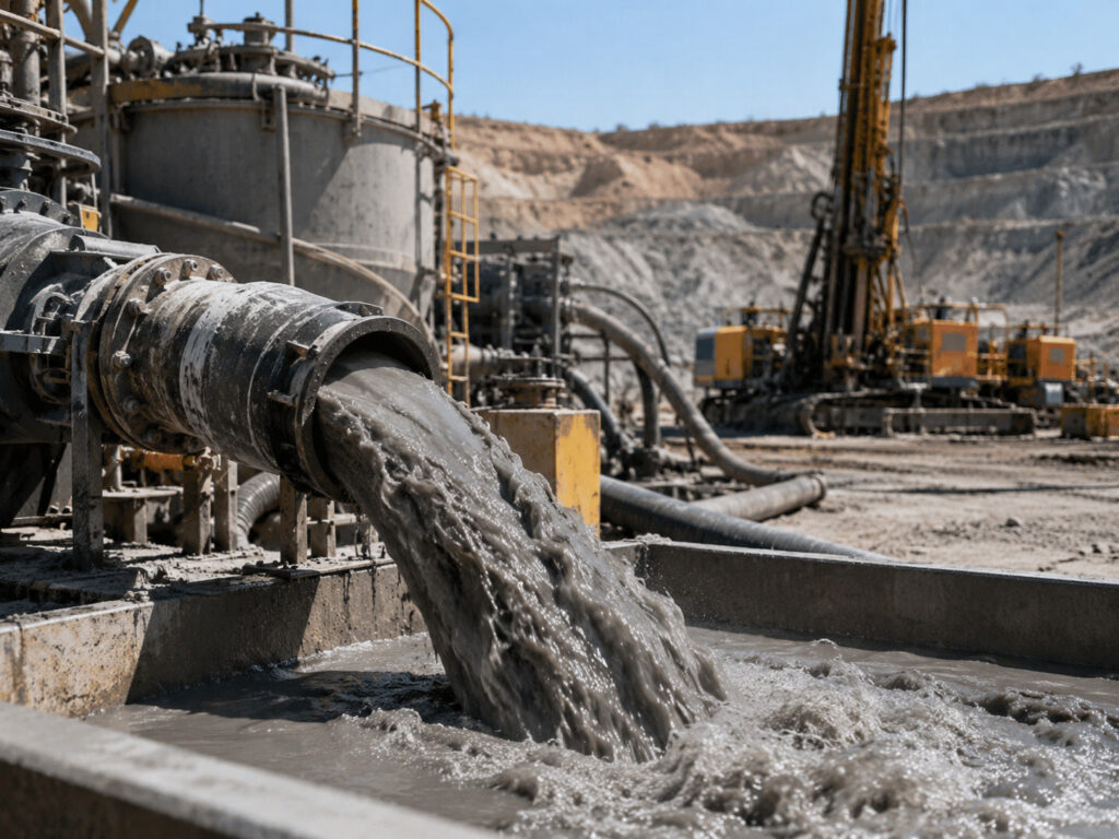 Industrial slurry flow at mining site