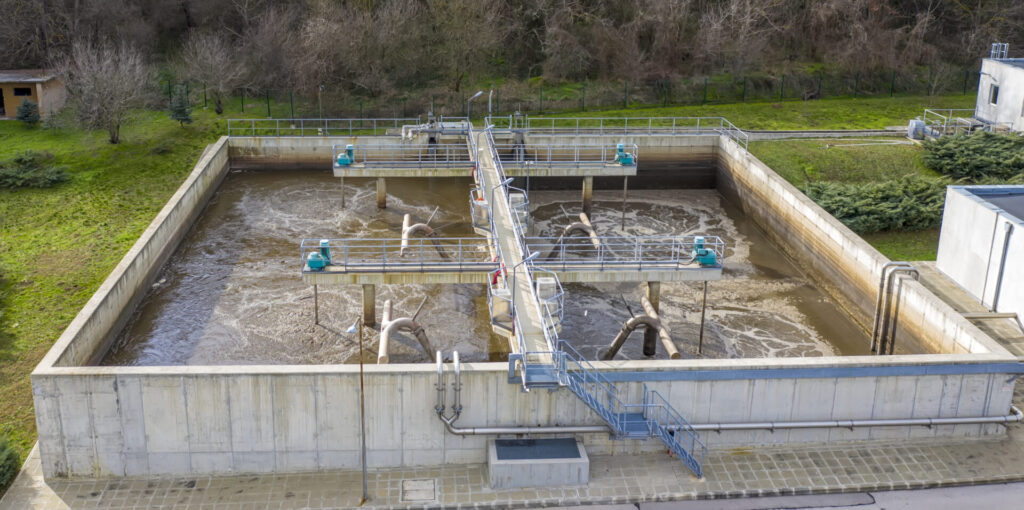 Aerial view of the treatment plant. Water purification.